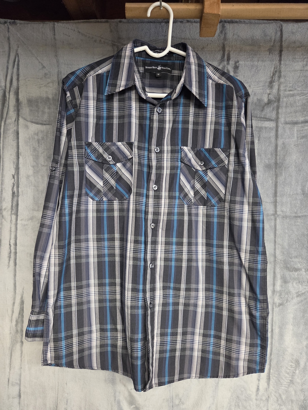 Beverly Hills Polo Club Men's Plaid Button-Down Shirt - Black, Gray & Blue